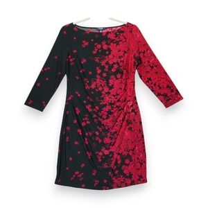 Chaps Women's Floral‎ Sheath Dress Black & Red Size Large 3/4 Sleeve